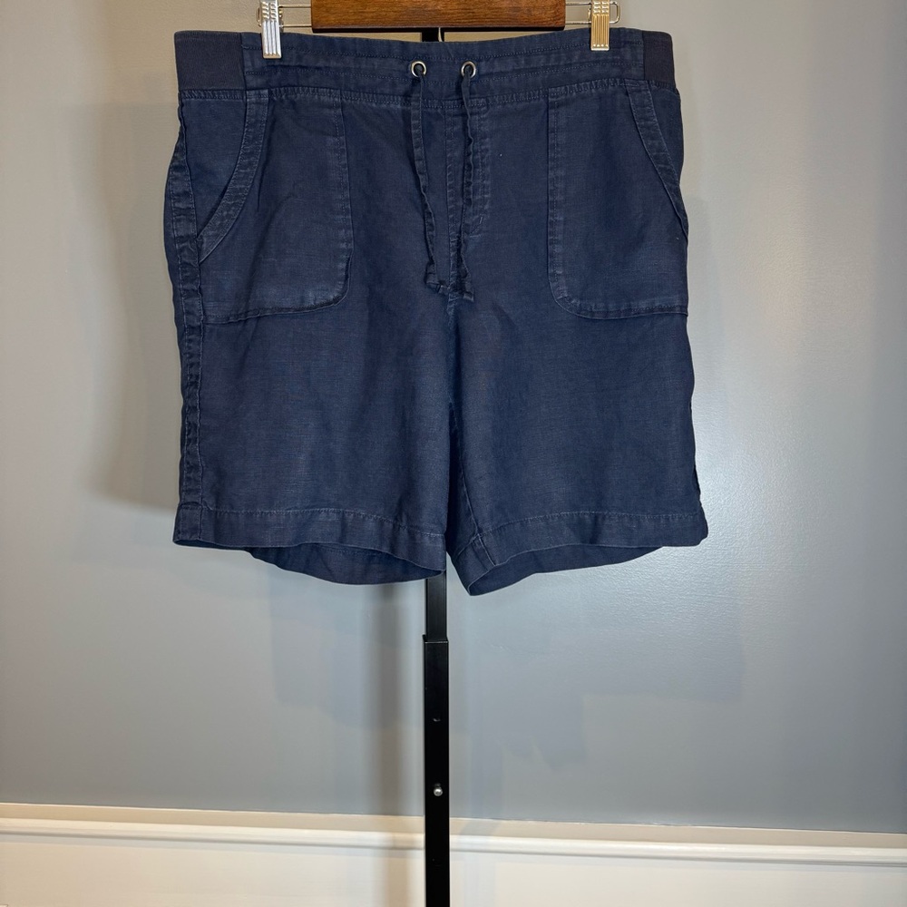 Athleta Navy Linen Blend Drawstring Shorts Size 14 Pull-On